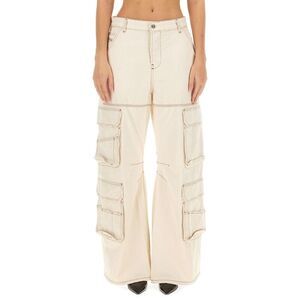 DIESEL Women's Wide-Leg Cargo Pants with Contrast Stitching Women WHITE